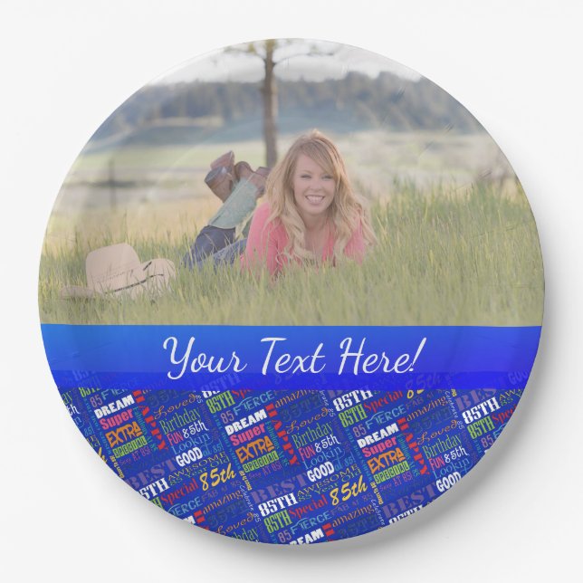 Prato De Papel Monograma personalizado 85th festa de aniversário (Frente)