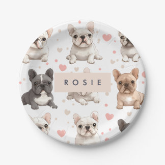 Prato De Papel Monograma Personalizado Buldogue Francês Adorável