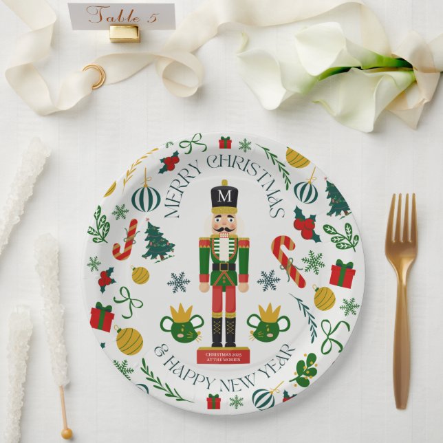 Prato De Papel Monograma personalizado de biscoitos de Natal feli (Casamento)