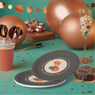 Prato De Papel Monograma personalizado de ilustração da raposa ve