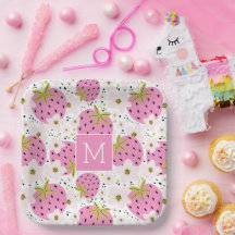 Monograma Personalizado de Morangos Rosa