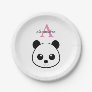 Prato De Papel Monograma personalizado de panda bonito
