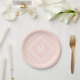 Prato De Papel Monograma Personalizado de Peach Moderno Básico