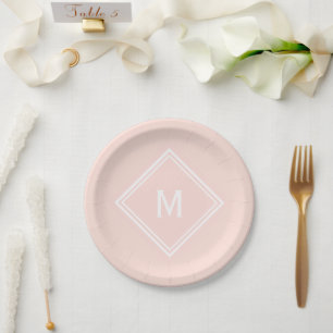 Prato De Papel Monograma Personalizado de Peach Moderno Básico