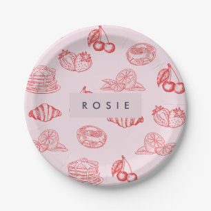 Prato De Papel Monograma personalizado encantador Girly Cherry St