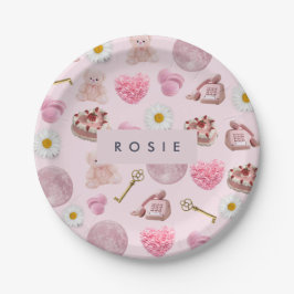 Prato De Papel Monograma Personalizado Vintage Seashell