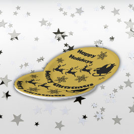 Prato De Papel Monograma preto no Dourado Feliz Natal |