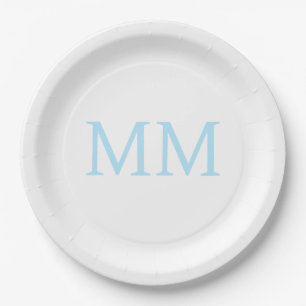 Prato De Papel Monograma Profissional Minimalista Azul e Branco