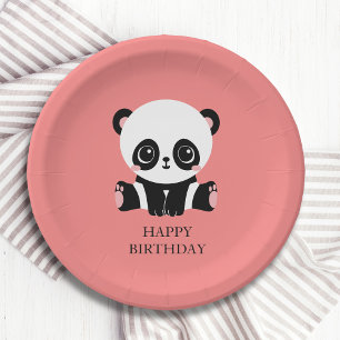 Prato De Papel Monograma Sentado Sentado Panda Salmão Personaliz