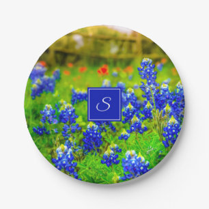 Prato De Papel Monogramas Bluebonnets e Pincel Indiano