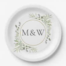 Monogramas iniciais de folhagem em aquarela verde