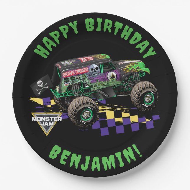 Prato De Papel Monster Jam Grave Digger Aniversário (Frente)