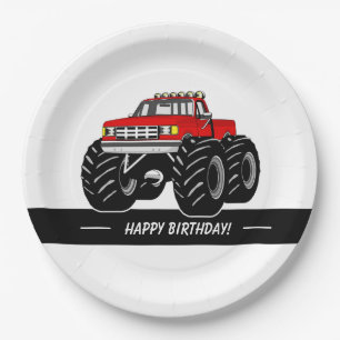 Prato De Papel Monster truck vermelho