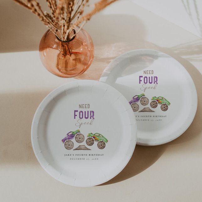 Prato De Papel Monster Trucks de Papel Verde Roxo (Criador carregado)