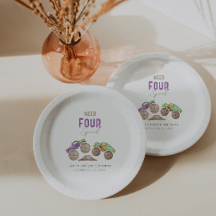 Prato De Papel Monster Trucks de Papel Verde Roxo