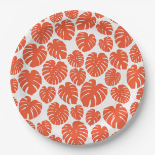 Prato De Papel Monstera - Laranja e Branco