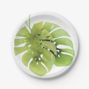 Prato De Papel Monstera verde tropical deixa aquarela