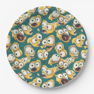 Prato De Papel Monstro Amarelo Louco Teal Halloween