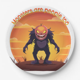 Prato De Papel Monstro Peludo de Halloween Truque ou Tratamento