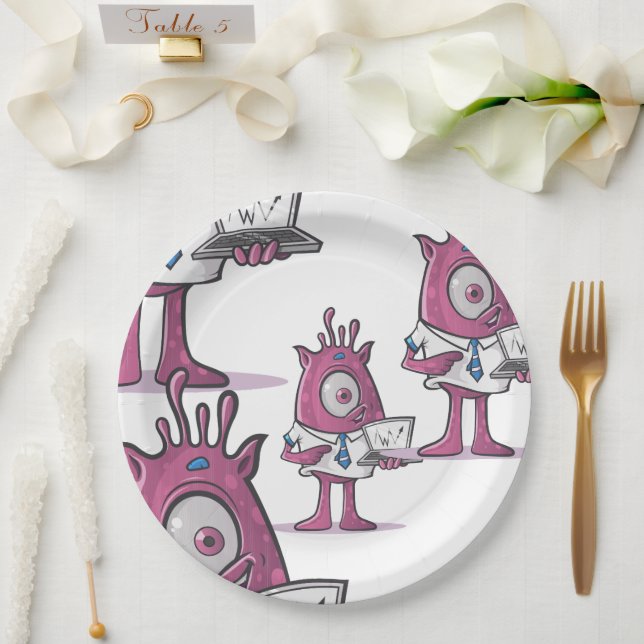 Prato de Papel Monstros Contadores Roxo Engraçado (Casamento)