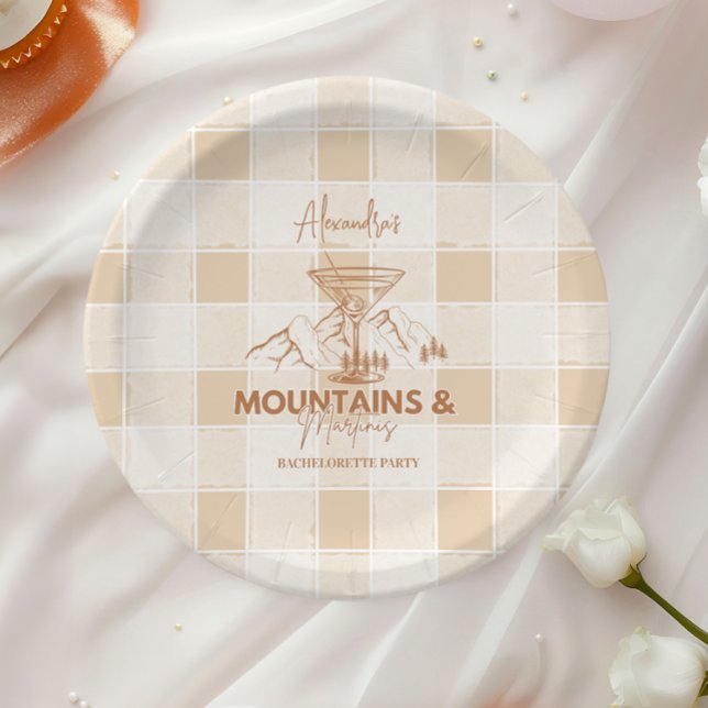 Prato De Papel Montanhas Brown e Martinis Bachelorette (Criador carregado)