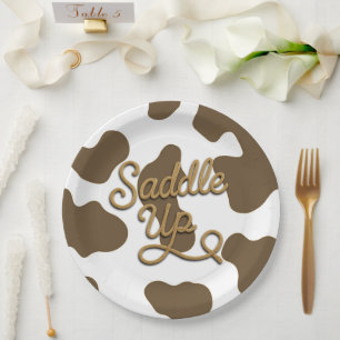 Prato De Papel Montar Vaca Marrom Country Western Rodeo Festa