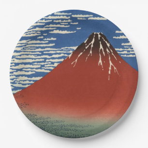 Prato De Papel Monte Fuji em tempo limpo (Red Fuji) (Hokusai)