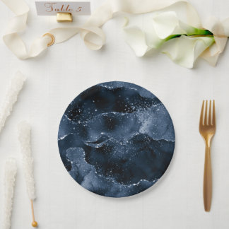 Prato De Papel Moody Agate | Marinho Denim Steel Blue Faux Glitte