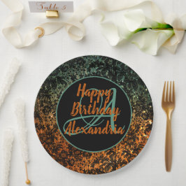 Prato De Papel Moody Floral Personalizado Monograma Aniversário