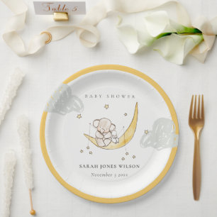 Prato De Papel Moon Bonito Stars Elefante Chá de fraldas Neutro