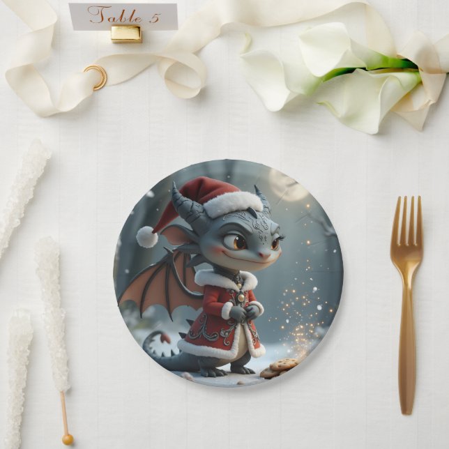 Prato De Papel Moonlit Cookie Bandit – The Grey Christmas Dragon. (Casamento)