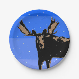 Prato De Papel Moose no inverno - Arte original sobre a vida selv