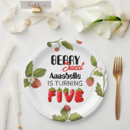 Prato De Papel Morango Cinco Aniversário