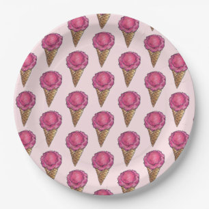 Prato De Papel Morango Cor-de-rosa Coluna Waffle Cone Foodie