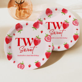 Prato De Papel Morango Dois Doce Festa Vermelha Rosa, segundo ani