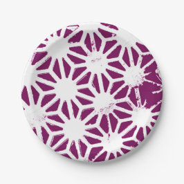 Prato De Papel Morango e padrão geométrico branco