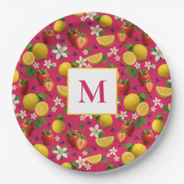 Prato De Papel Morango Fresco e Padrão de Limão