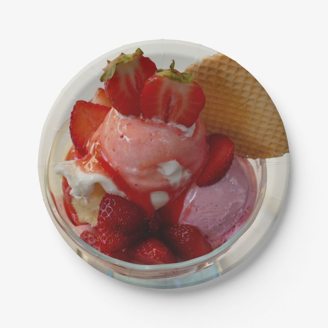 Prato De Papel Morango Fruta-de-gelado (Frente)