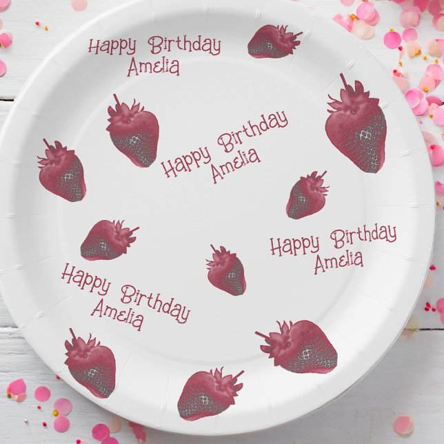 Prato De Papel Morango Personalizado Aniversário (Criador carregado)