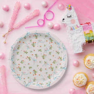 Prato De Papel Morangos Azul Grande Placa Francesa