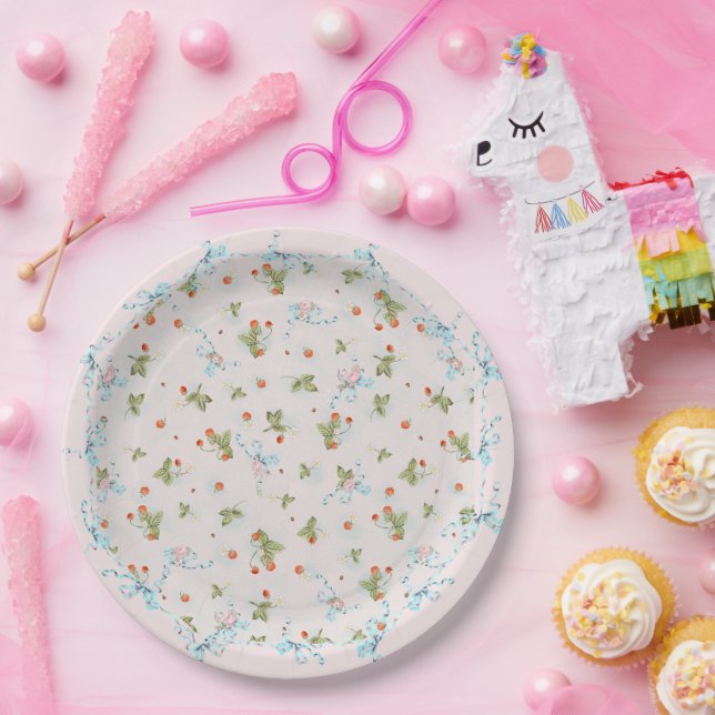 Prato De Papel Morangos Azul Grande Placa Francesa (Festa)