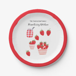 Prato De Papel Morangos e Creme Vermelho Bonito