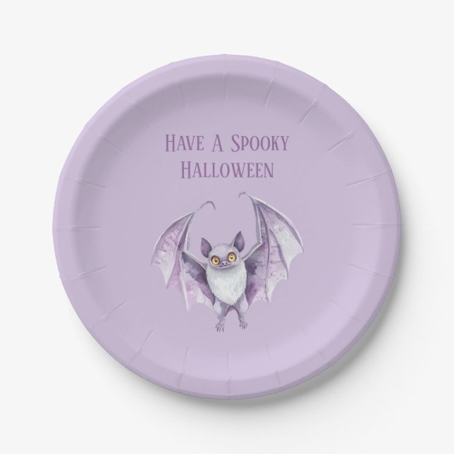 Prato De Papel Morcego Roxo Halloween Assustador   (Frente)