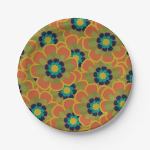 Prato De Papel Morelia Retro Padrão Floral Queimado Laranja