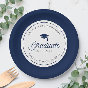 Prato De Papel Mortarboard de Graduado Script Cor Editável