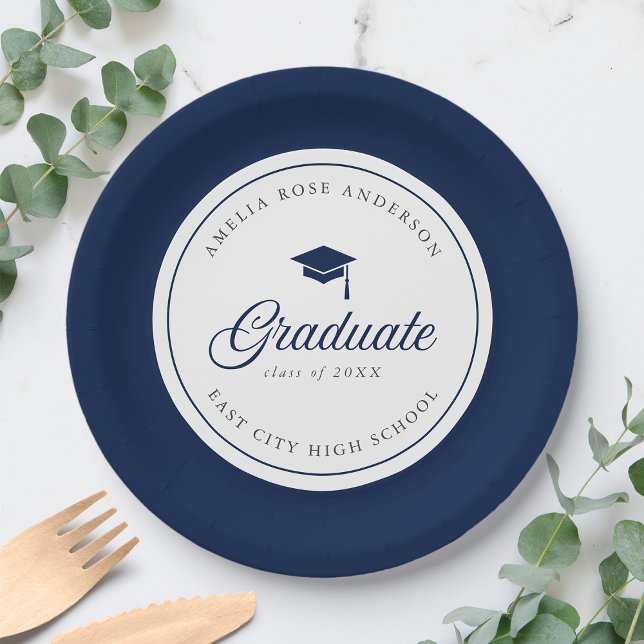 Prato De Papel Mortarboard de Graduado Script Cor Editável (Criador carregado)