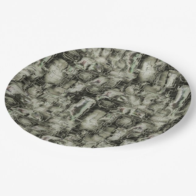 Prato De Papel mosaico gravado em abstrato em tons de cinza (Inclinado)