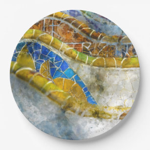 Prato De Papel Mosaicos do banco de Parc Guell na espanha de