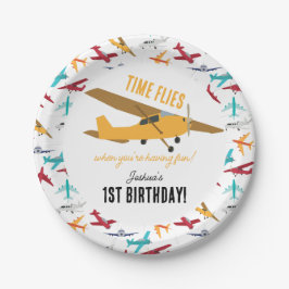 Prato De Papel Moscas de primeiro aniversario de Aviões Amarelas