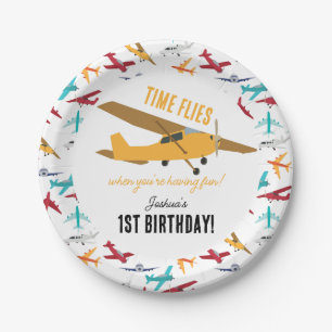 Prato De Papel Moscas de primeiro aniversario de Aviões Amarelas